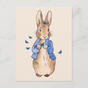 Klassisches Kaninchen in einer blauen Jacke mit bl Postkarte