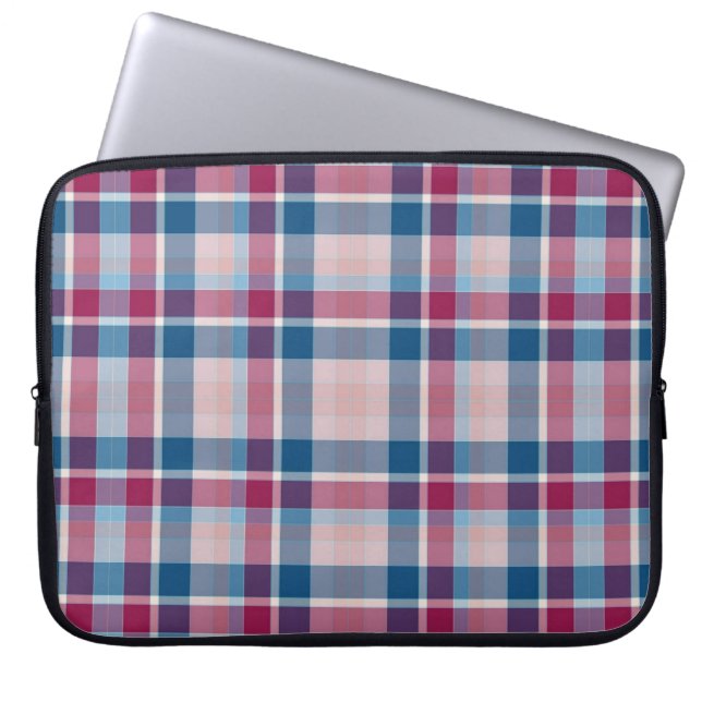 Klassisches Kariertes blaues rotes Muster Laptopschutzhülle (Vorderseite)