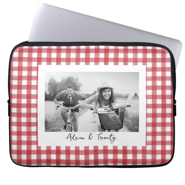 Klassisches Kariertes Foto für Rot und Weiß Gingha Laptopschutzhülle (Vorderseite)