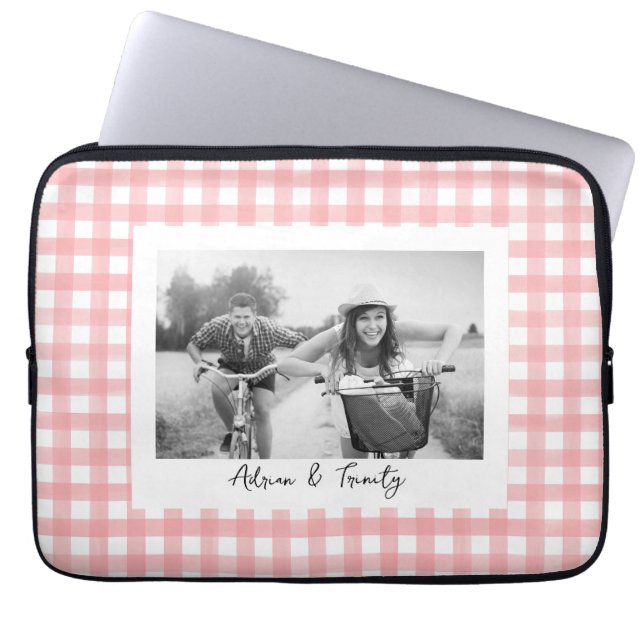 Klassisches Kariertes Foto in Rosa und Weiß Gingha Laptopschutzhülle (Vorderseite)