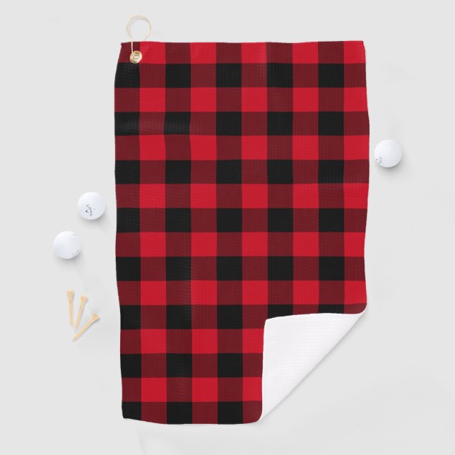 Klassisches Kariertes Muster in Rot und Schwarz Bu Golfhandtuch (Insitu)