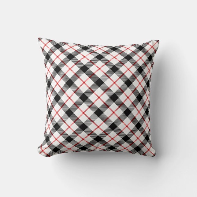 Klassisches Kariertes Schwarz-weißes Holiday Throw Kissen (Vorderseite)