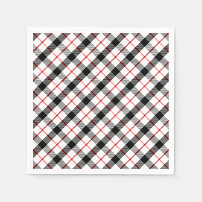 Klassisches Kariertes Schwarz-weißes Urlaubspapier Serviette (Vorderseite)