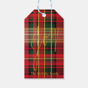 Klassisches Kariertes Tartan "Joy" Calligraphy Dec Geschenkanhänger