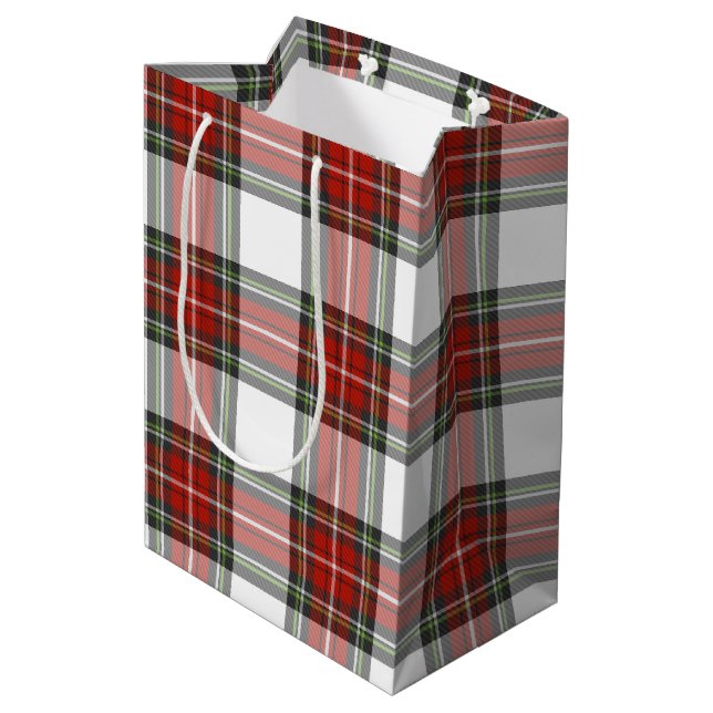 Klassisches Kariertes Weihnachtsmuster Mittlere Geschenktüte (Rückseite Schrägansicht)