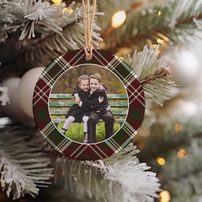 Klassisches Kariertes zweiseitiges Foto Weihnachte Keramik Ornament (Von Creator hochgeladen)