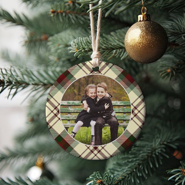 Klassisches Kariertes zweiseitiges Foto Weihnachte Keramik Ornament (Von Creator hochgeladen)