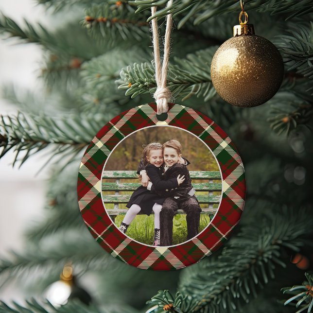 Klassisches Kariertes zweiseitiges Foto Weihnachte Keramik Ornament (Von Creator hochgeladen)