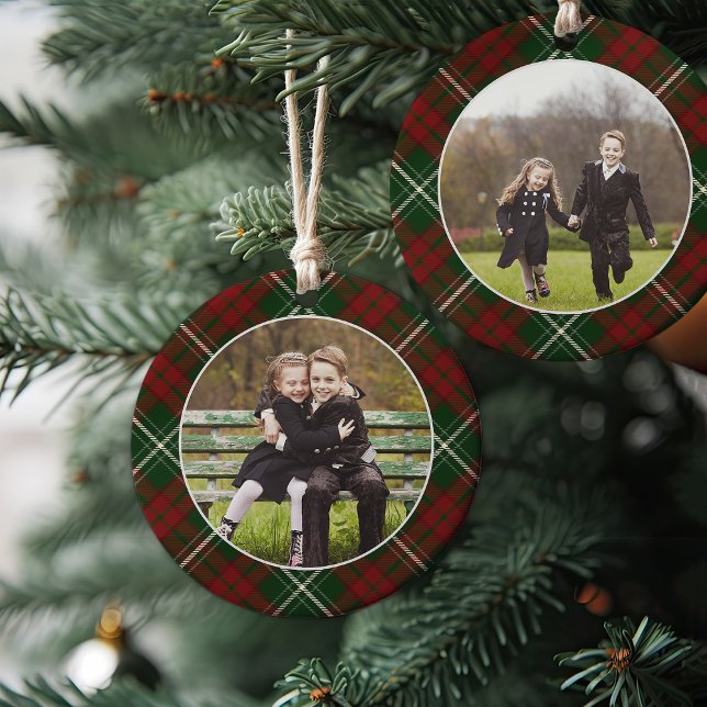 Klassisches Kariertes zweiseitiges Foto Weihnachte Keramik Ornament (Von Creator hochgeladen)