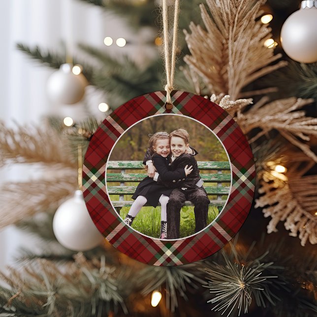 Klassisches Kariertes zweiseitiges Foto Weihnachte Keramik Ornament (Von Creator hochgeladen)
