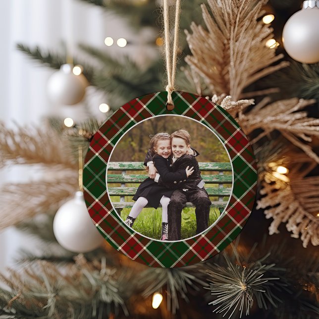 Klassisches Kariertes zweiseitiges Foto Weihnachte Keramik Ornament (Von Creator hochgeladen)