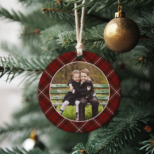 Klassisches Kariertes zweiseitiges Foto Weihnachte Keramik Ornament (Von Creator hochgeladen)