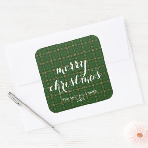 Klassisches Karo Frohe Weihnachten Festlich - Quadratischer Aufkleber