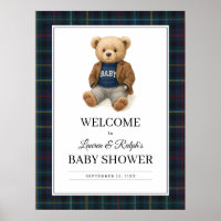 Klassisches Karo-Teddybär-Baby-Shower-Plakat