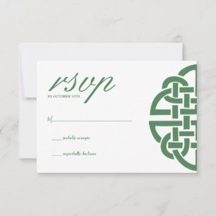 Klassisches keltisches Knot-Grün und Weiß-HandFast RSVP Karte