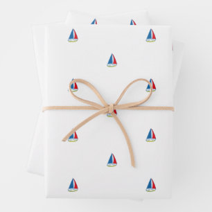 Klassisches Kinderschiff mit einfachem Segelboot Geschenkpapier Set