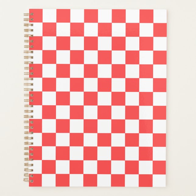 Klassisches korallenrotes Schachbrettmuster Planer (Vorderseite)