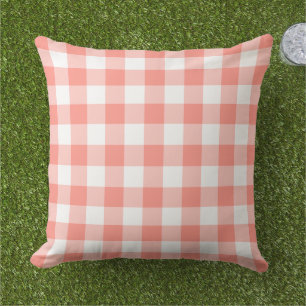 Klassisches Korallenweiß Gingham Karo Gittermuster Kissen