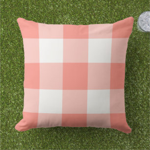 Klassisches Korallenweiß mit großem Gingham-Karo Kissen