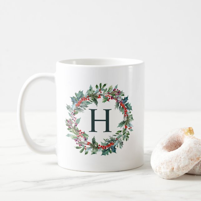 Klassisches Kranz-Feiertags-Monogramm Kaffeetasse (Mit Donut)