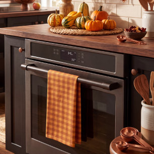 Klassisches Kürbis-Herbst-Gingham-Karo Geschirrtuch