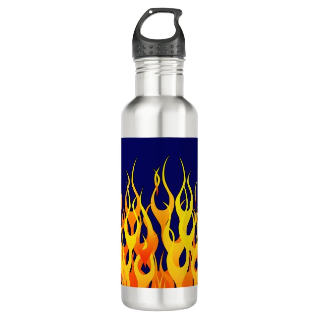 Klassisches laufendes Flammen-Feuer auf Edelstahlflasche (Vorderseite)