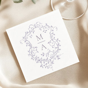 Klassisches Lavendel-Blumenwappen-Monogramm-Hochze Serviette