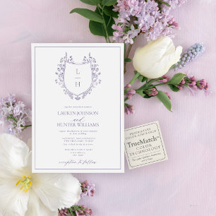 Klassisches Lavendel-Wildblumen-Monogramm-Wappen-H Einladung