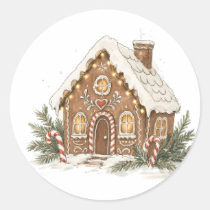 Klassisches Lebkuchenhäuschen mit Zuckerstangen Runder Aufkleber