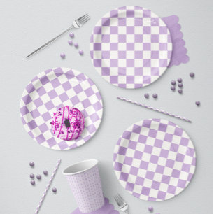 Klassisches lila Gingham-Picknick Pappteller