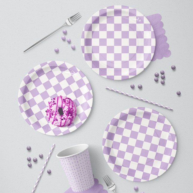 Klassisches lila Gingham-Picknick Pappteller (Von Creator hochgeladen)