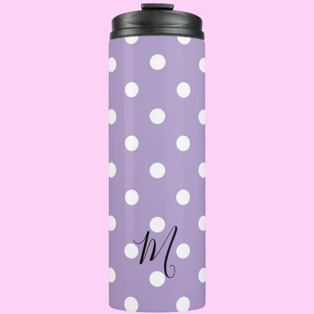 Klassisches lila Punkte-Muster-Monogramm Thermosbecher (Von Creator hochgeladen)