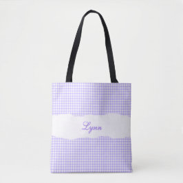 Klassisches Lila-Weiß-Gingham | Personalisierter N Tasche
