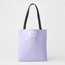 Klassisches Lila-Weiß-Gingham | Personalisierter N Tasche
