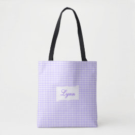 Klassisches Lila-Weiß-Gingham | Personalisierter N Tasche