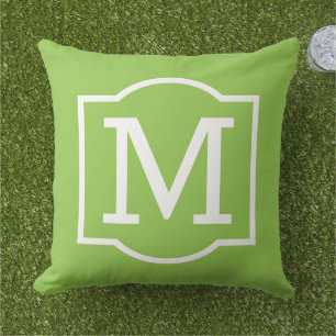 Klassisches Limettengrün Weißes Klammer-Monogramm Kissen