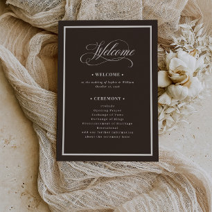 Klassisches Luxe Dunkle Espresso-Braune Hochzeit Programm