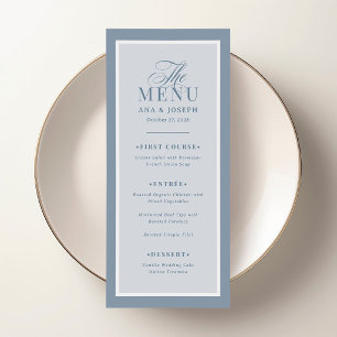 Klassisches Luxe   Dusty Blue Border Hochzeit Menükarte