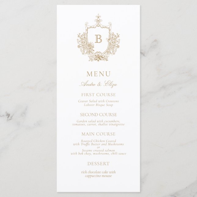 Klassisches Luxe Gold und White Monogram Wedding M Menükarte (Vorderseite)