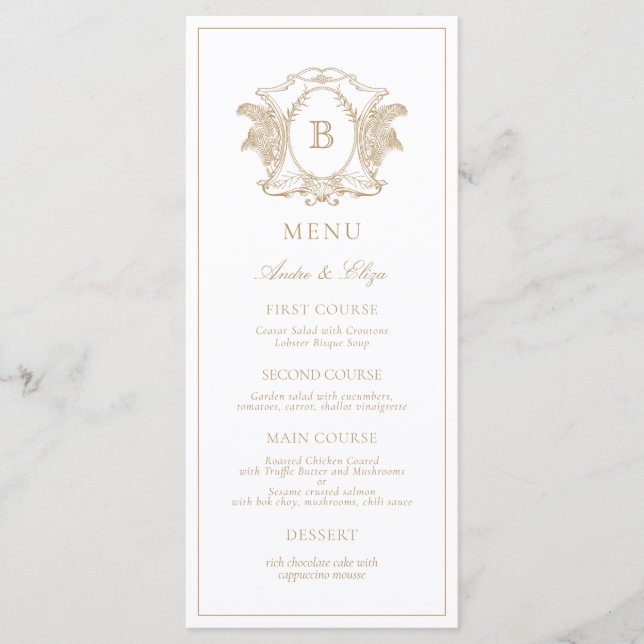 Klassisches Luxe Wappen Monogram Wedding Menu Menükarte (Vorderseite)