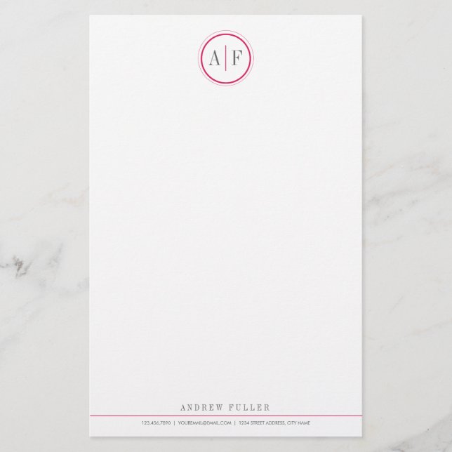 Klassisches magentarotes mit Monogramm Briefpapier (Vorderseite)