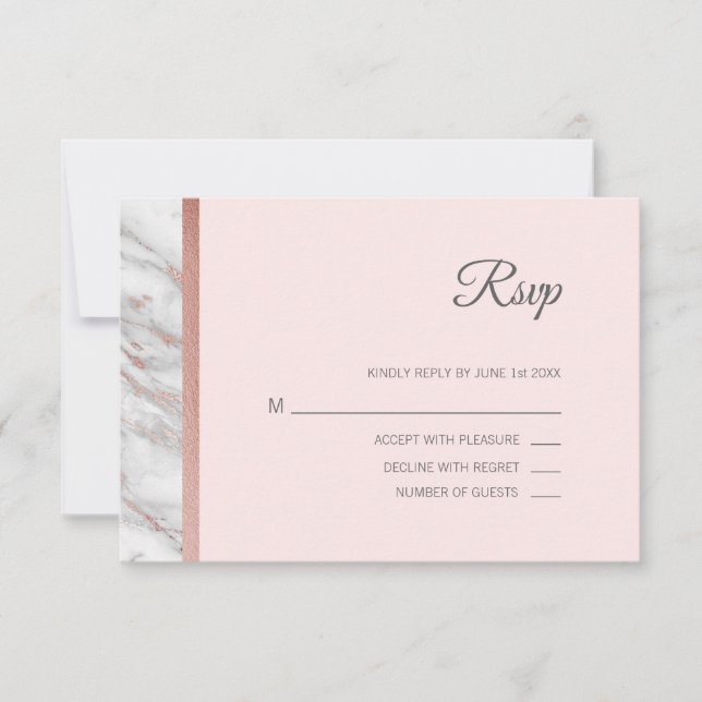 Klassisches Marble Rose Gold Foil UAWG Menu Hochze RSVP Karte (Vorderseite)