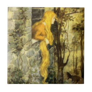 Klassisches Märchen, Rapunzel mit langen blonden H Fliese