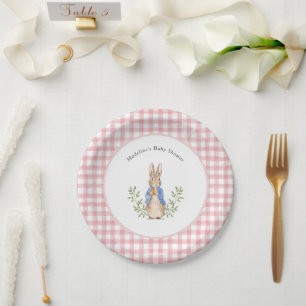 Klassisches Märchenbuch-Hasen-Gingham-Baby-Party Pappteller