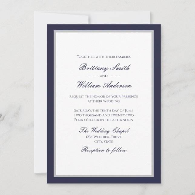 Klassisches Marineblau mit Einladung zur Hochzeit  (Vorderseite)