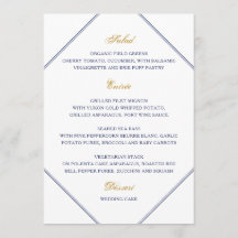 Klassisches Menü für Hochzeiten von Gold und Navy