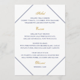 Klassisches Menü für Hochzeiten von Gold und Navy Menükarte