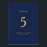 Klassisches Minimalistisch Navy Blue | Gold-Tischn Tischnummer<br><div class="desc">Dieses klassische minimalistische Marineblau | Die goldene Tischnummer ist ideal für eine romantische Hochzeitsfeier. Die dunkelmarineblaue Farbpalette und die minimale Vintage Typografie verleihen ihr eine elegante formale Touch. Das Design ist flexibel und eignet sich perfekt für einen zeitgenössischen Abend, Frühjahr, Herbst, Sommer oder Winterhochzeit. Behalt es so, wie es ist,...</div>
