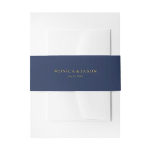 Klassisches Minimalistisch Navy Blue   Goldhochzei Einladungsbanderole