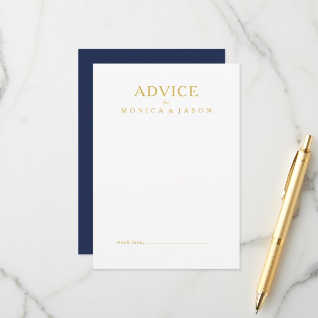 Klassisches Minimalistisch Navy Blue | Goldhochzei Hinweiskarte (Vorderseite/Rückseite Beispiel)